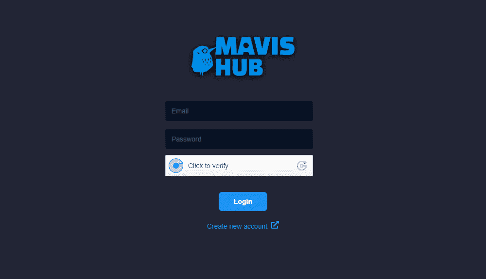 Mavis Hub Client Login Screen