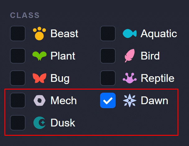 Highlight Secret Axie Classes (Search Filter)